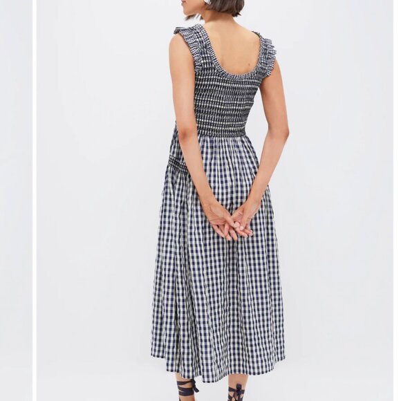 Tuckernuck Pomander Place Navy Gingham Smocked Abilene Midi Dress - Picture 2 of 2
